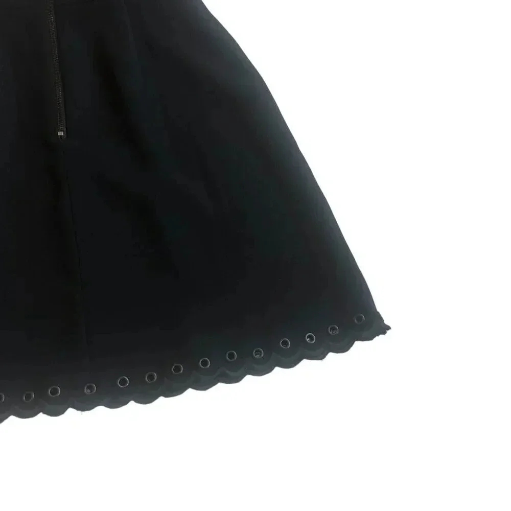 Sam Edelman Black A-Line Dress LBD Party Sheer Top Grommet Trim Size 2 Women's